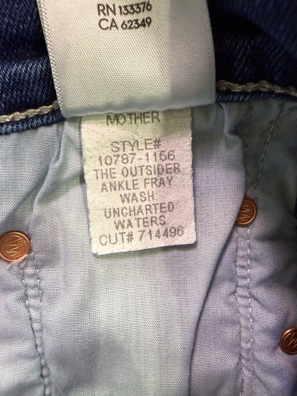 Mother Denim The Outsider Ankle Fray In Uncharted Waters Mid Rise Flare Size 24 - Picture 12 of 15